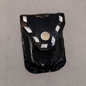 Black Leather Mini Pouch with Bull Rider and White Lacing - Fits Air Pods!